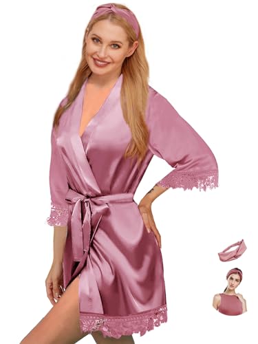 Silk Robes for Womens 2Pcs Satin Robe Kimonos Bridesmaid Bride Lace Bathrobes Sleepwear Bridal Silky Loungewear Wedding Robes