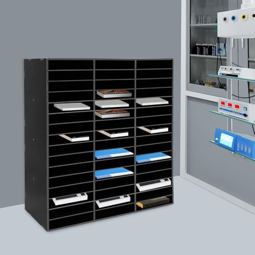 MhdunueSK Literature Organizer,Desktop File Sorter Mail Center,Paper Storage Cabinet with 27 Slots Compartments,Suitable for Home School Office (48 Slots Black) - Thumbnail 4