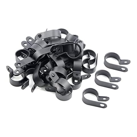 TOVOT 100PCS 3/4" Nylon Cable Clips Assortment R-Type Cable Clip Kit Black Plastic Wire Clamps Fasteners for Wire Mounting Cover