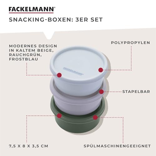 Fackelmann Snacking-Boxen 3er-Set, rund, gut für Saucen, Dressings und Gewürze, auslaufsicher und spülmaschinenfest