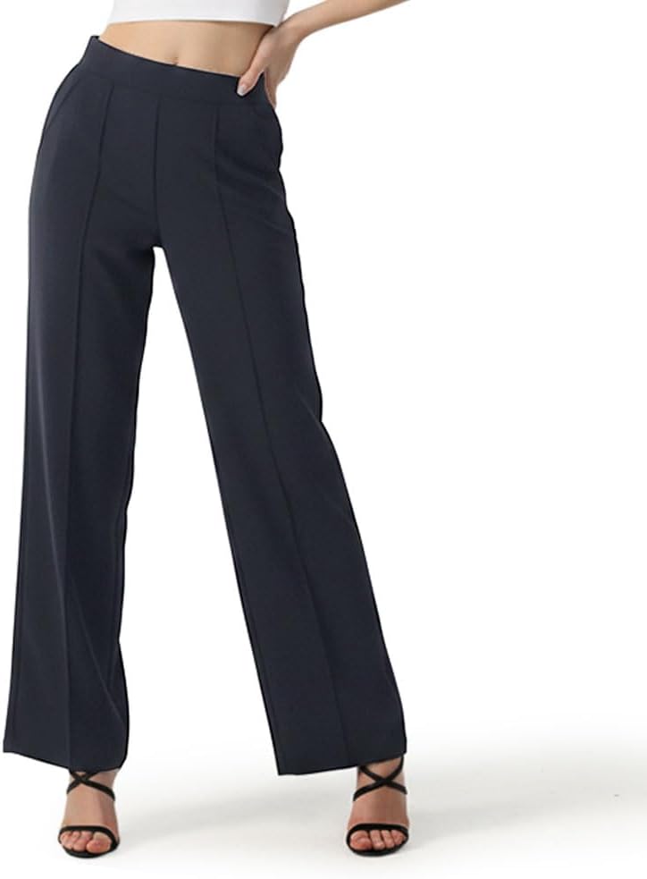 Women’s Dress Work Pants – Business Casual Stretchy Wide Leg Slacks with Pockets