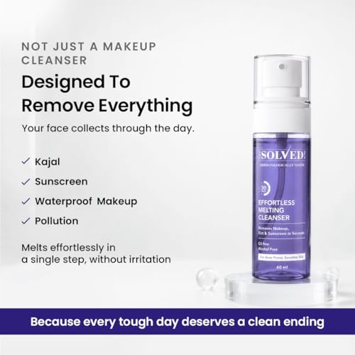 Image of The Solved Skin Effortless Melting Cleanser | Removes Kajal, Sunscreen & Waterproof Makeup in One Step | Oil free, Non Comedogenic | Designed for Sensitive & Acne-Prone Skin 60 ml (Pack of 1)