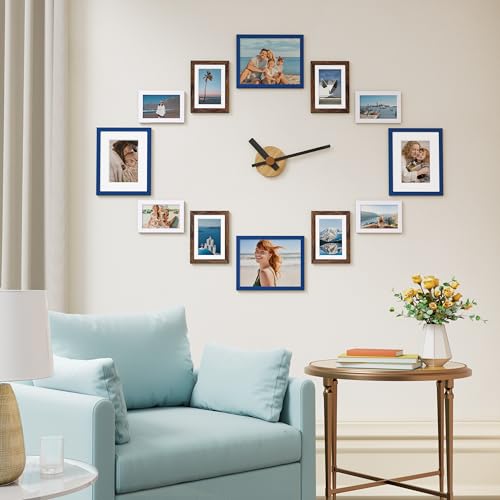 Image of Vittanly 12 Pack Picture Frames Collage Wall Decor for Mounting or Tabletop Display, Gallery Wall Frame Set for Family, Multi Sizes Including 4pcs 8x10, 4pcs 5x7, 4pcs 4x6, Blue & Brown & White