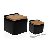  Salero y azucarero Cocina Ceramica con Tapa Madera para Cocina Factory (Negro)