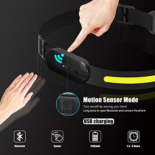 Ciwic Upgraded Bluetooth Led Headlamp Rechargable With Phone & Music Function, 230° Wide Beam 1000Lumen Motion Sensor Head Lamp, Waterproof Head Lights For Hiking, Running, Camping (Black) #TOP3