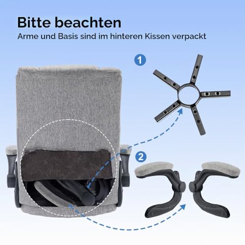 LIYURUI Drehstuhl Ergonomischer Bürostuhl, hochklappbare Armlehnen/110° Schaukeln/weiche...