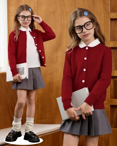 Image of Girls Cardigan Sweater School Uniforms Toddler Long Sleeve Button Knit Solid Sweaters Tops