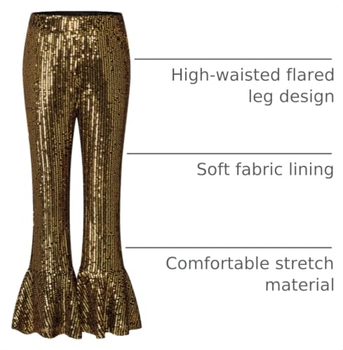Image of GRACE KARIN Girls Sequin Pants Sparke Trouser Glitter Dance Bell Bottoms 5-14