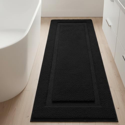 SHACOS Super Soft Black Bathroom Runner Rugs 20x47 inch Non Slip Washable Long Rugs for Bathroom Floor Tub Shower Bath Mats Bath Decor Accessories 18 x 311