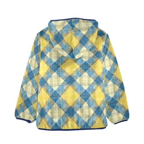 Yellow Blue Buffalo Plaid Boys Fleece Coat,Children's Zip-Up Hoodie Jacket,Baby Warm Fashion Outerwear 3-10T,A1133602