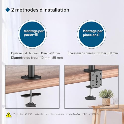 BONTEC Support Ecran PC 2 Ecran 13-27 Pouces, 10 kg par Bras – vue 4