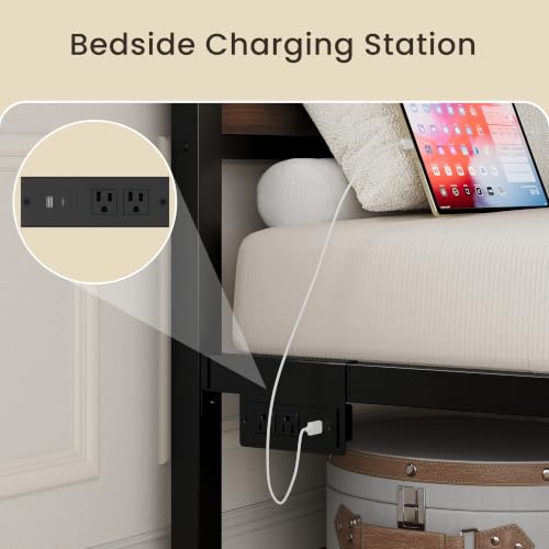 Image of LIKIMIO Twin XL Bed Frames with 2 Storage Drawers, Lights, Charging Station