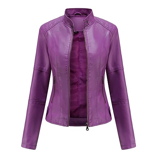 Veste en cuir pour femmes légère coupe ajustée contre le vent frais S