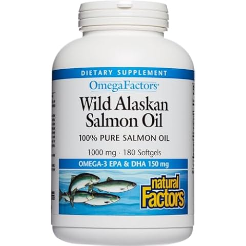 Natural Factors, Wild Alaskan Salmon Oil Provides Omega-3, EPA, DHA & Vitamin D, Supports Brain & Heart Health, 180 Count (Pack of 1) Cover