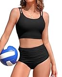 CharmLeaks Women's Ruched Bikini Sets with Adjustable Straps Two Piece Swimsuit Crop Top Bathing Suit with Pockets XL