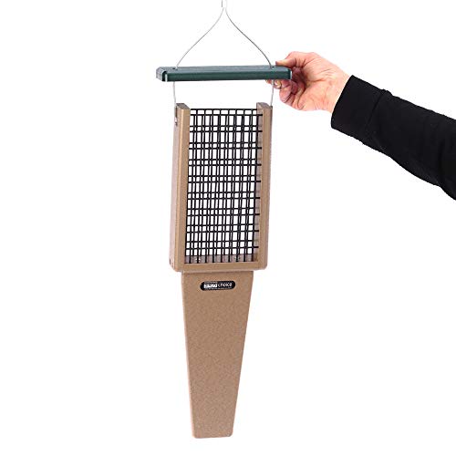 Birds Choice Snps Recycled Double Cake Pileated Suet Feeder, Suet Feeders, 8"L X 3"W X 22-1/2"H, Taupe Base W/ Green Roof #TOP2