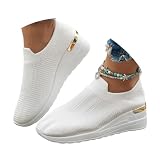 ticticlily Chaussures sans Lacets Femme Orthopédique Baskets Compensées Sport Respirant Mesh Tennis Sneakers B Blanc 44 EU