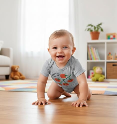 hrcfbk Cute Tomatoes Baby Bodysuit I Love You From My Head to My Toes Funny Baby Short Sleeve Vegetable Romper(Grey Tomatoes,0-3 Months) — view 5
