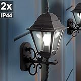 Material: Alu, schwarz 2er Set Fassaden Alu Glas Wand Leuchten schwarz Antik Stil Veranda Außen Lampen IP44