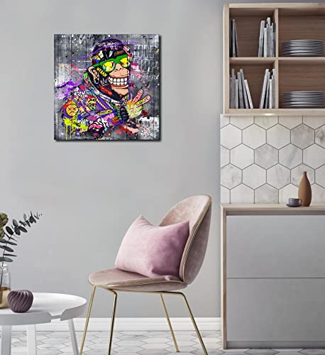 Sixttart Banksy Monkey Wall-Art - Graffiti Canvas Print Wall Art - Animal Canvas Art For Living Room Home Decoration Ready To Hang Size 20" X 20" #TOP3