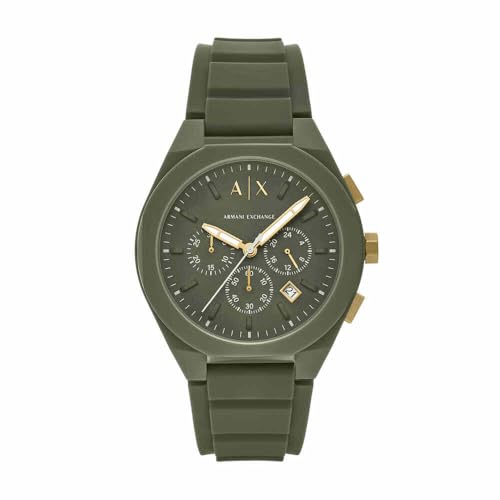 Armani Exchange Watch for Men, Quarz-Chronographenwerk und 44mm Gehäusegröße mit Silikonarmband, Onyxschwarz