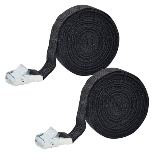 Bailinks Cinchas de Amarre 2 Piezas, Correa de Amarre Negra para Portaequipajes, Bicicletas, Motocicletas, Surf, Ajustables y Resistentes a 250 kg, con Hebilla de Cierre Rápido (25MMX5M)