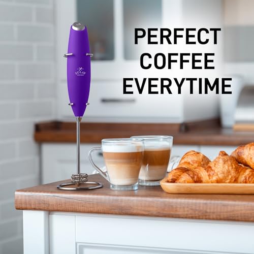 Image of Zulay Kitchen Powerful Milk Frother Wand With Duracell Batteries - Ultra Fast Handheld Drink Mixer - Electric Whisk Foam Maker for Coffee, Lattes, Cappuccino & Matcha - Double Whisk - Purple