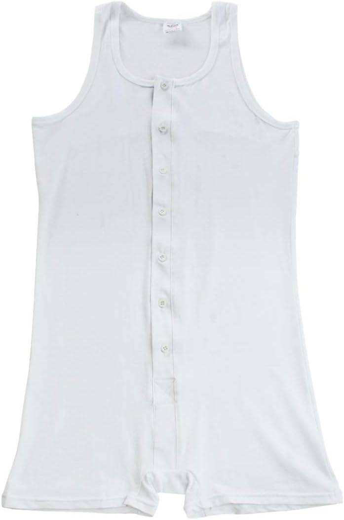 Hularka Men's Sleeveless Button Down Workout Bodysuit Teddy Leotard Boxer Briefs Underwear