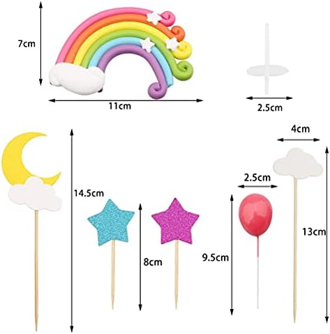 kuou 15 Pcs Cake Topper Set, Handmade Happy Birthday Cake Topper Include Rainbow Cloud Moon Star Balloon Shape