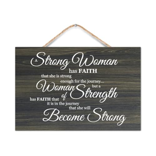 A Strong Woman Knows She Has Strength Enough for The Journey Rustic Wall Hanging Plaque Wood Sign Wall Art Farmhouse Wooden Wall Signs with Bible Quote Decor for Office Bedroom Living Room 8x12in