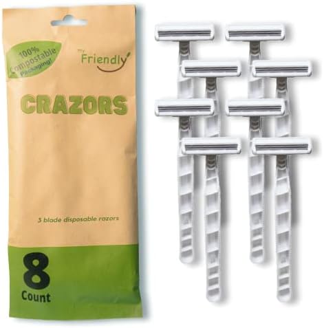 Hair Removal Crazors – Disposable Razors for Men/Women's Grooming – Single-Use Body & Face Shaver – Raw-Material Earth+Skin Loving Travel-Size Toiletries – 8-Pack by MyFriendly
