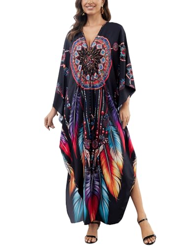 Image of KECVOT Kaftan Dresses for Women Plus Size Batwing Sleeve Caftans Long Bathing Suit Cover Up Maxi Beach Dress Loungewear