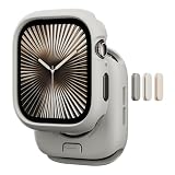 MAGEASY Designed for Apple Watch Series 11 Case 46mm | Shockproof Silicone Bumper with Customizable Buttons, Military Grade Durable Protective iWatch Cover, Skin Series - Concrete Gray