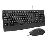 HUO JI キーボード マウスセット USB有線 静音 英語配列 フルサイズ テンキー付き パームレスト付き メンブレン 防水 エルゴノミクス 有線マウス オフィス/ゲーム Windows/Mac 対応 （ブラック）