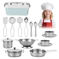 17 Stück Kinderküche Zubehör, Edelstahl Küchen Zubehörfür Kinder,Holz Küchenspielzeug Spielküche Zubehör Set,für Jungen und Mädchen Kinder