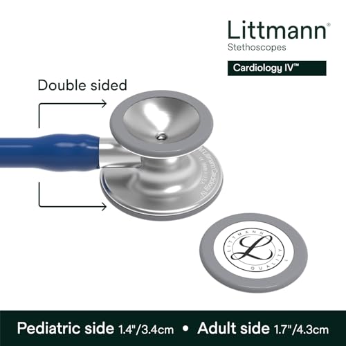 3M Littmann Cardiology IV Stethoskop für die Diagnose, 6154, Bruststück in Standardausführung, marineblauer Schlauch, Schlauchanschluss und Ohrbügel aus Edelstahl, 69 cm