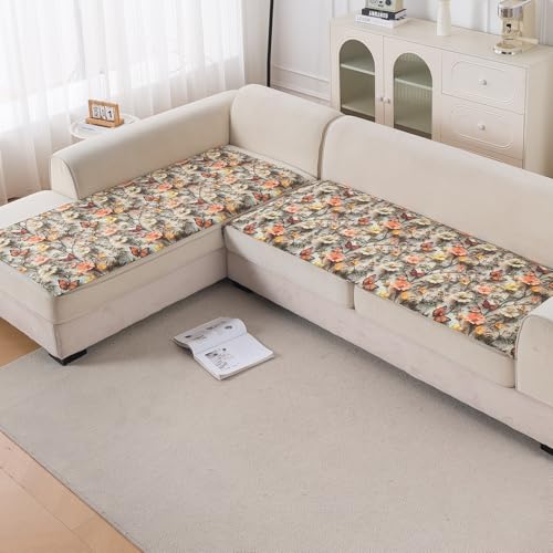 Image of HOKIPO 'Nature Muse' Premium HD Printed Holland Velvet L Shape (3+3 Seater) Sofa Cover Seat Mat, Butterfly Orchard (IN-918-D3*2)
