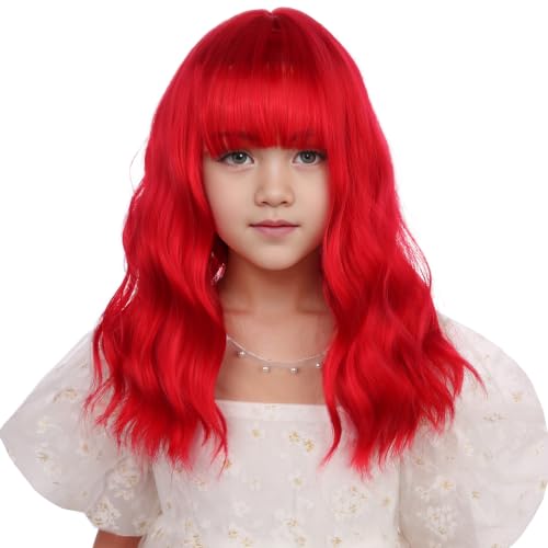 Image of Red Wig Short Red Wavy Curly Wigs with Air Bangs Synthetic Cosplay Hair Wig