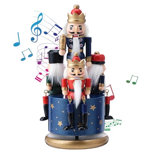 Biupky - Biupky Nutcracker Christmas Decor, Christmas Nutcracker Figures, Nutcracker Music Box, Handmade Wooden Nutcracker Gifts Kids Xmas Gift Table Ornament for Home Party, 23cm(Blue-A) - -12%