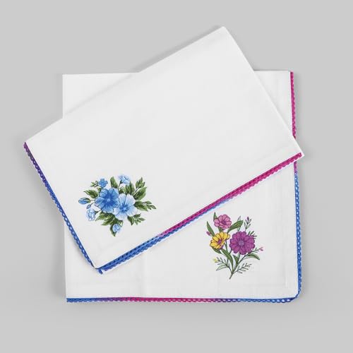 Image of FINGERCRAFT Cloth Napkins Set of 12 Cotton Linen Blend Fabric with Classic Lace 20x20 Inch Dinner Napkin Durable and Good Absorbency for Home, Hotels, Parties (Multi Floral)