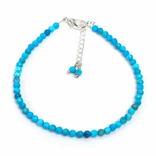 Image of Gemkora Real Turquoise Crystals Bracelet, 3mm Best Grade Micro Cut Beads, Chakra Energy Healing Gemstone, Beautiful Simple Jewelry, Silver Plated Jewelry 8 inch