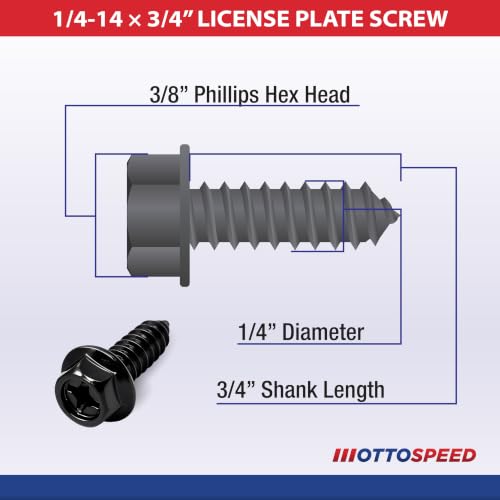 Image of OttoSpeed Rustproof License Plate Screws for US Domestic Vehicles & Select Imports - Stainless Steel Bolts for Vehicles that Use Plastic Inserts (8-Pack, Black-Phillips)