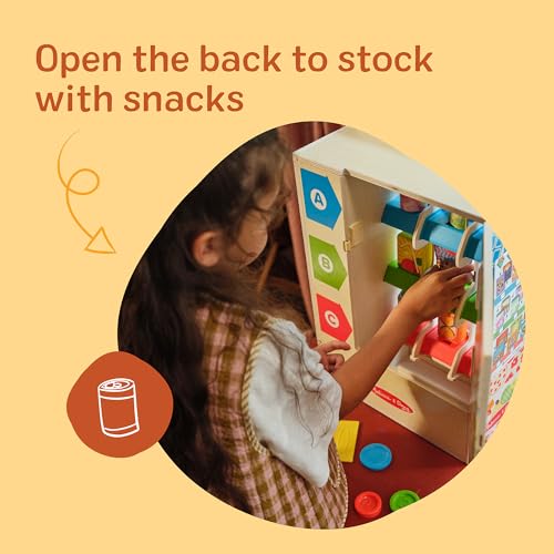 Image of Melissa & Doug Wooden Vending Machine Play Set | 19 Pieces, Wooden Vending Machine, Double-Sided Pretend Play Food and Drinks, Coins, Menu, Preschool Toys for Kids, Ages 3+