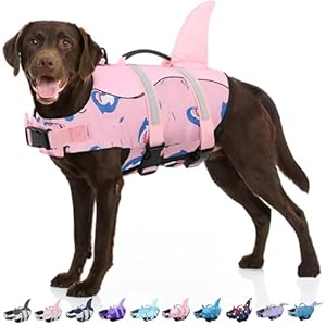Bess Bridal Dog Life Jacket – Shark Life Vest for Swimming Boating – Reflective Lifejacket Swimsuit for Small Medium Large Dogs – High Buoyancy Lifesaver Preserver with Rescue Handle, Pink Dolphin XL