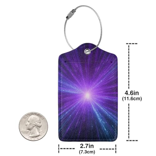 Étiquette de bagage chic en cuir PU et acier inoxydable violet bleu