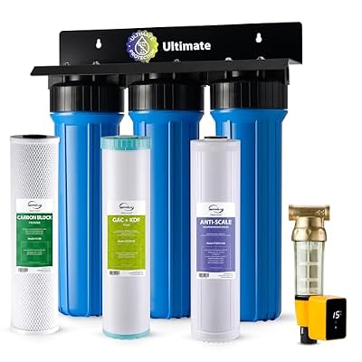 iSpring Whole House Water Filter System w/Auto-Flushing Spin Down Sediment Filter, Water Descaler, GAC+KDF, and Carbon Block Filter, WGB32B-KDS+WSP50ARB