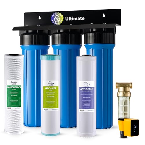 Image of iSpring Whole House Water Filter System w /Auto-Flushing Spin Down Sediment Filter, Water Descaler, GAC+KDF, and Carbon Block Filter, WGB32B-KDS+WSP50ARB