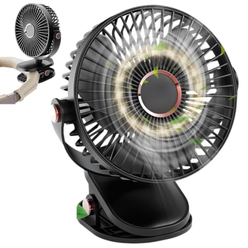 Ventilatore da Tavolo Silenzioso con Clip Mini Ventilatore USB 5 Velocità con Luce LED Ventilatore Portatile Ricaricabile da Scrivania Ventilatore per Campeggio Ufficio Casa Camera Da Letto Camper