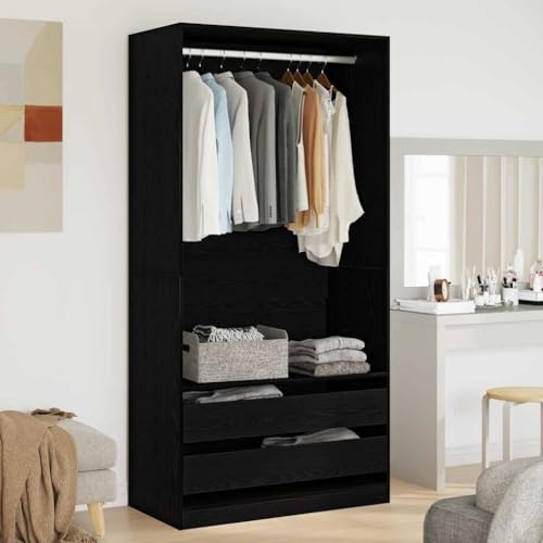 Frdhee Armario esquinero para salón, armario con estante, aspecto de roble negro, 100 x 50 x 200 cm, armario para dormitorio y habitación de invitados