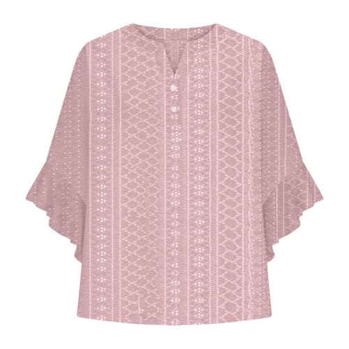 summer tops for women2025 floral graphic v neck 34 sleeve shirts casual button down shirts flowy ruffle sleeve tops